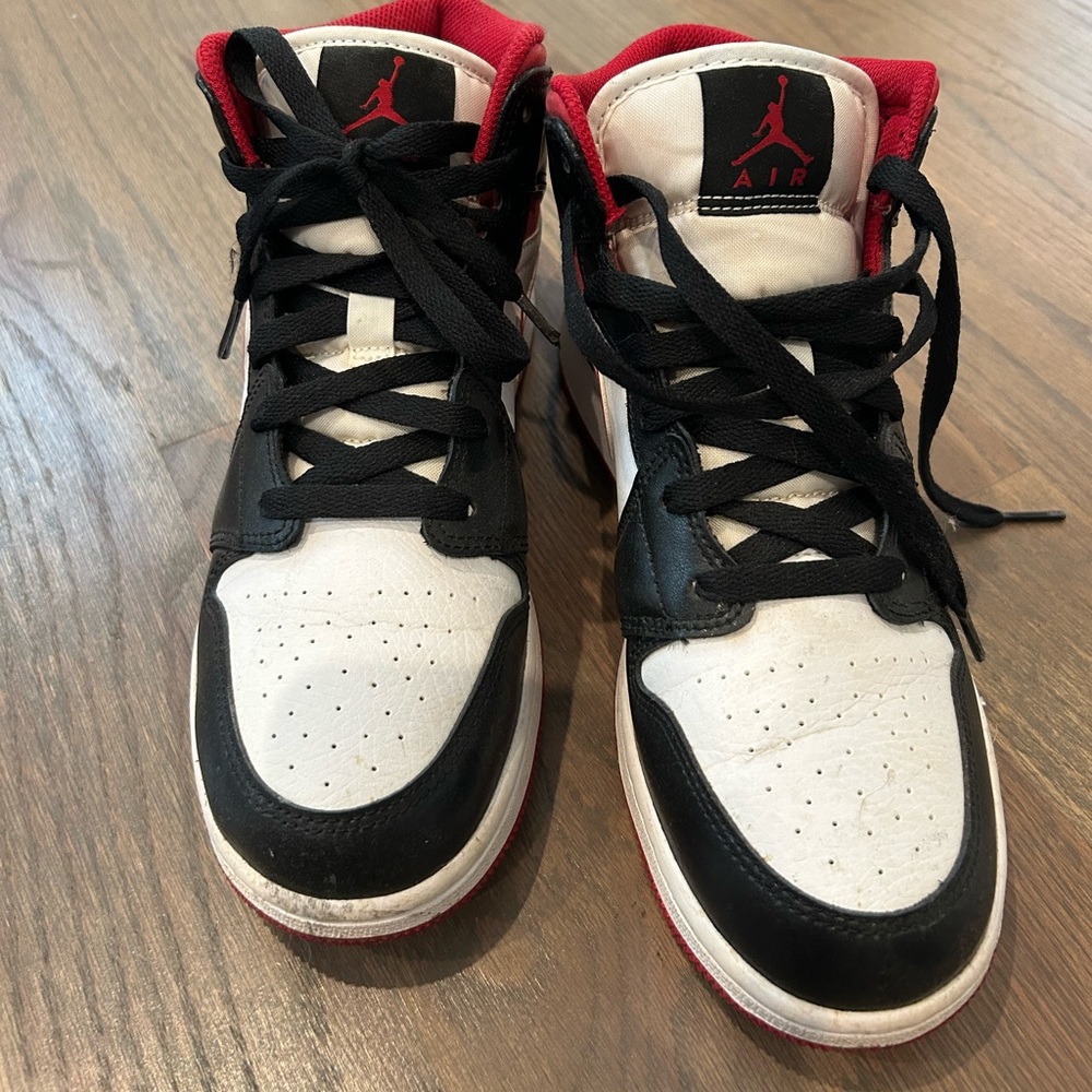 Jordan Sneakers with Black, White, and Red Accents